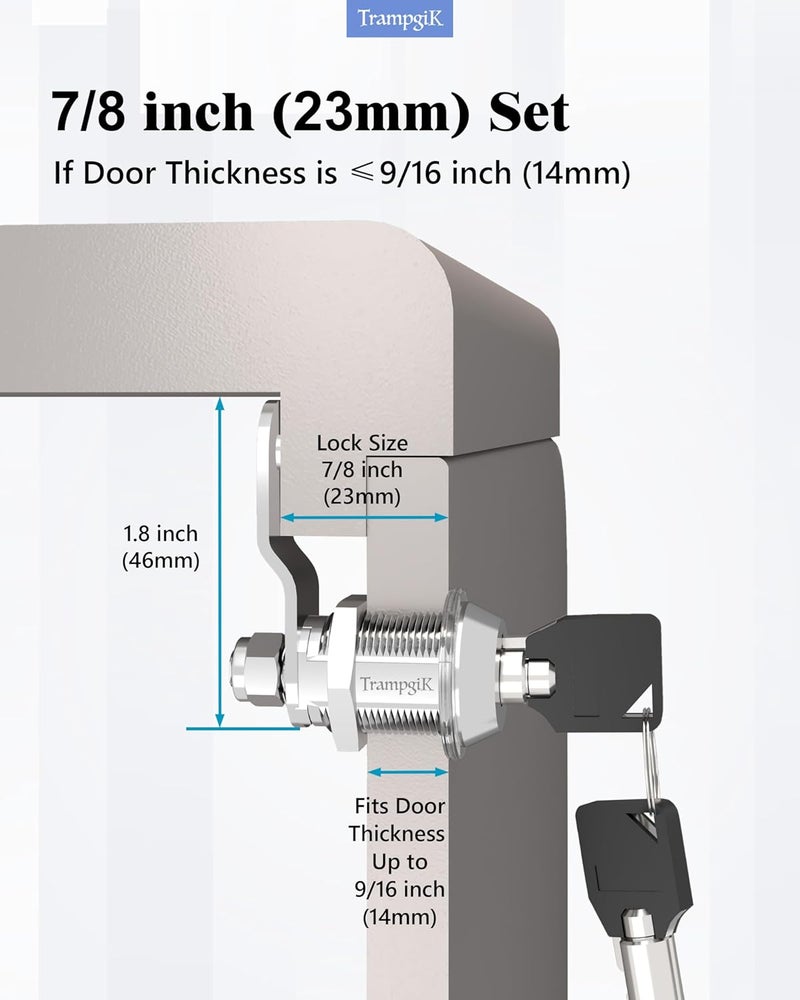 TrampgiK RV Storage Locks, 7/8” Camper Compartment Storage Door Locks with Keys, for RV Camper Travel Trailer,Drawer Cabinet Toolcart Storage, 7/8 Inch 2 Locks with 4 Keyed Alike, Chrome - Image 5